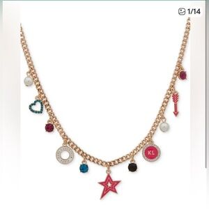 Karl Lagerfeld Gold-Tone Mixed Stone Multi-Charm Statement Necklace